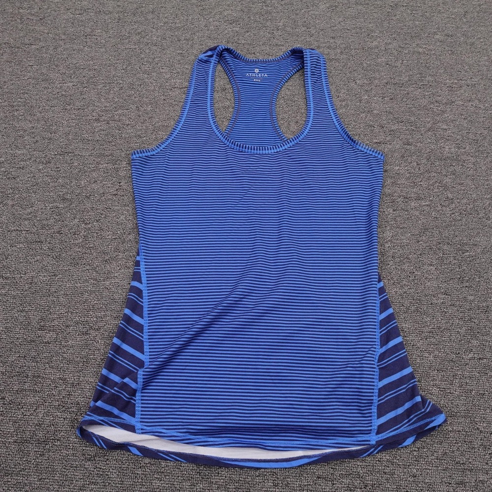 Athleta Tank Top Womens XXS Blue Striped Racerback Scoop Neck Athletic Yoga